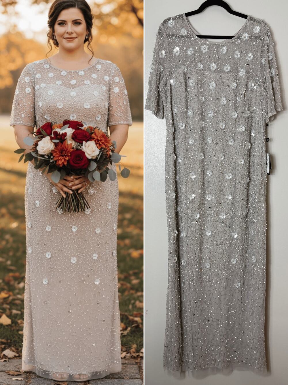 Adrianna Papell Plus Size Dress Sequin Beaded Wedding Guest Mother of the Bride